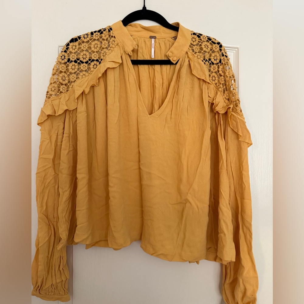 Free people lace trim blouse size S